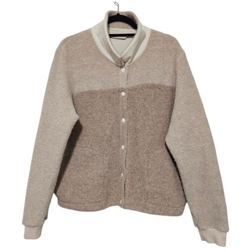 Outdoor Voices MegaFleece Bomber Snap Jacket Beige Tan Wool Blend XL Warm Cozy ~